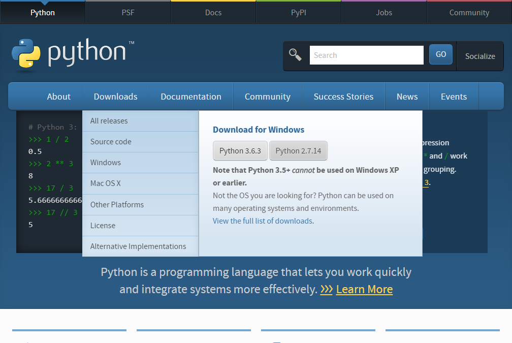 pythonのインストーラをダウンロード